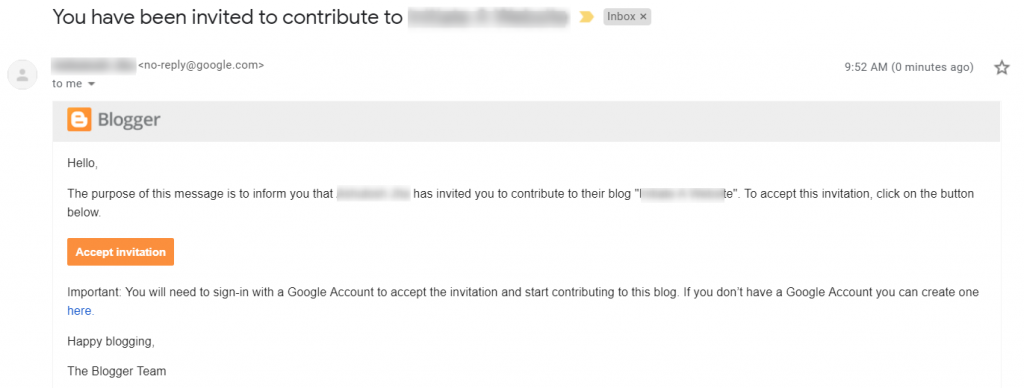 blogger invitation email